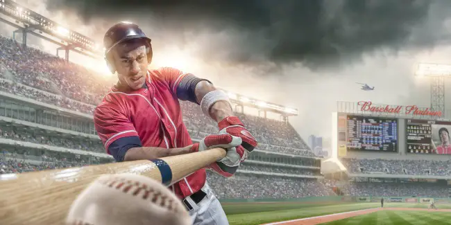 Knock it out of the park, baseball player hitting a home run.